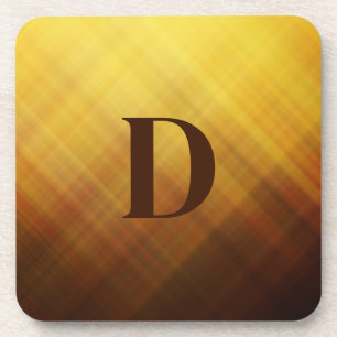 Modern brown yellow monogram initial coaster