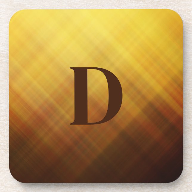 Modern brown yellow monogram initial  coaster (Front)