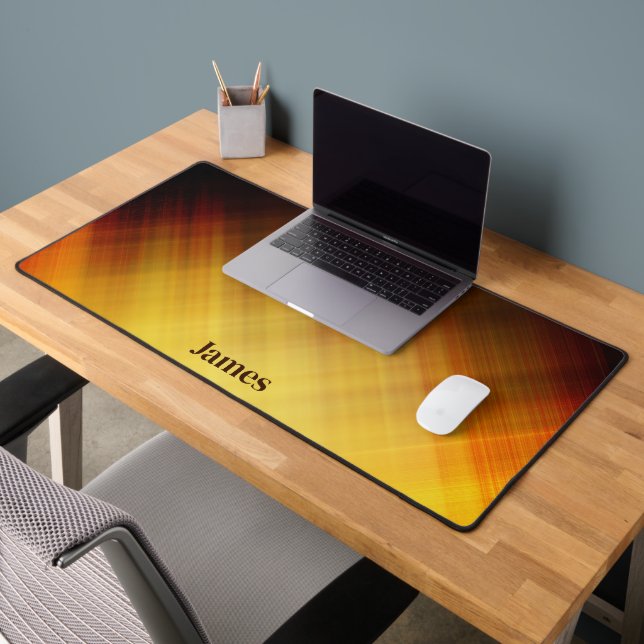 Modern brown yellow monogram name desk mat (Office 2)
