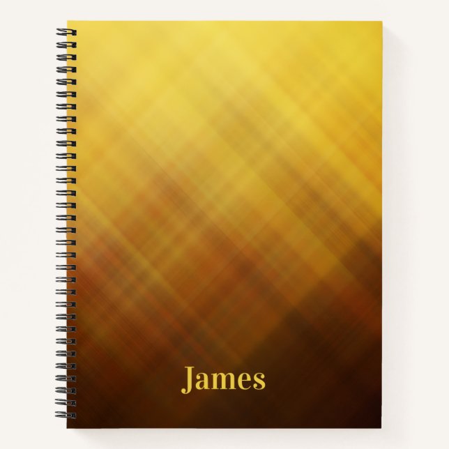 Modern brown yellow monogram name notebook (Front)