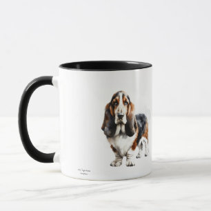 Modern Browns/Black Basset Hound Personalize Mug