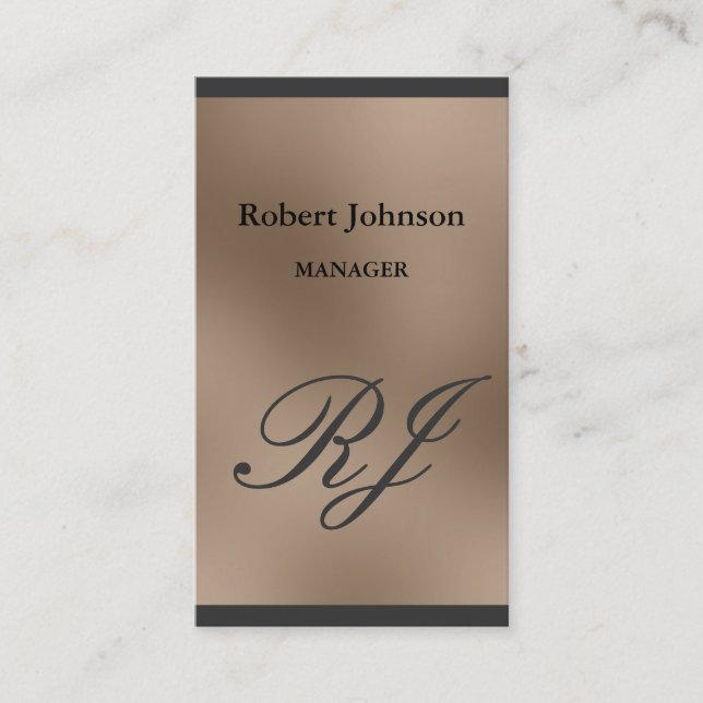 Modern Browny Beige Grey Monogram Business Card (Front)