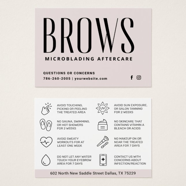 Modern Brows Aftercare PMU Brow Instructions Card  (Front & Back)