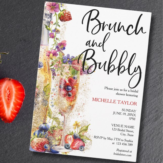 Modern Brunch and Bubble Summer Champagne Cocktail Invitation (Creator Uploaded)