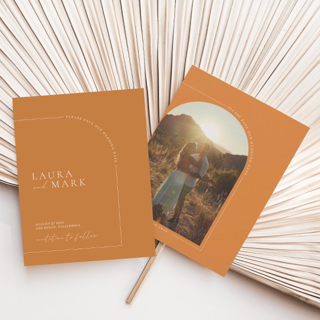 Modern Brunt Orange Arch Photo Save The Date (Creator Uploaded)
