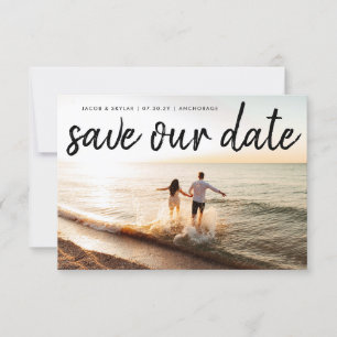 Modern Brush Black Text Photo Wedding Save The Date