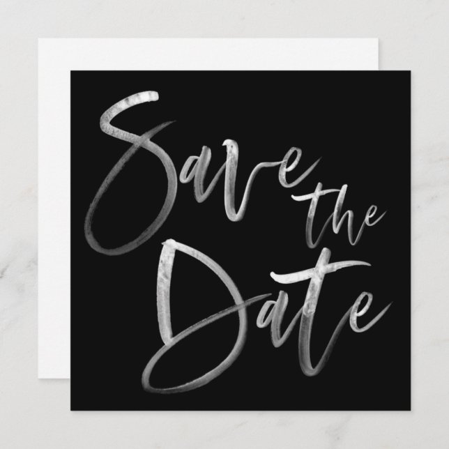 Modern Brush Calligraphy Script Black Wedding Save The Date (Front/Back)