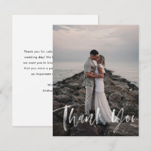 Modern Brush Calligraphy Script Wedding Photo Thank You Card