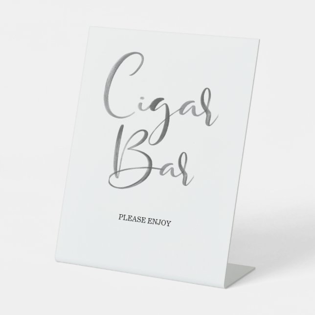 Modern Brush Calligraphy Wedding Cigar Bar Pedestal Sign (Front)