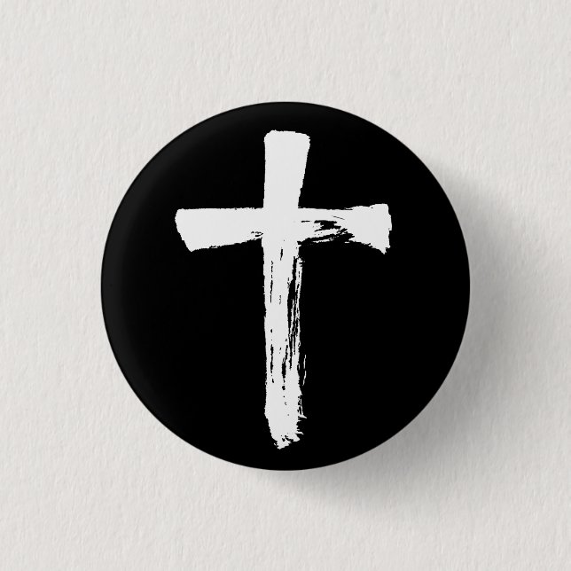 Modern Brush Cross Christian Christ Jesus Crucifix 1 Inch Round Button (Front)