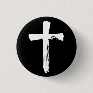 Modern Brush Cross - Christian Religious Crucifix 1 Inch Round Button