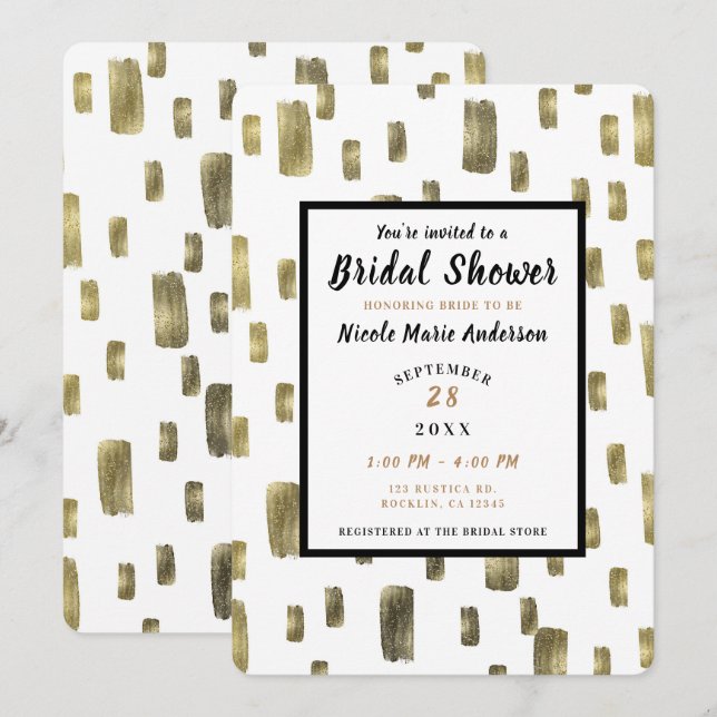 Modern Brush Gold Copper Bronze Bridal Shower Invitation (Front/Back)