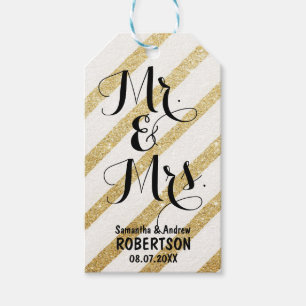 Modern brush gold stripe wedding Thank you Gift Tags