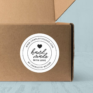 Modern Brush Handmade With Love Heart Classic Round Sticker