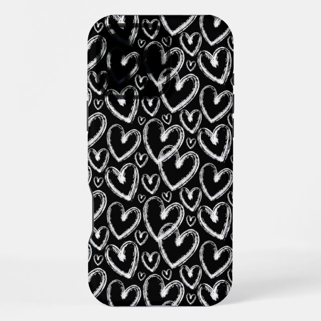 Modern Brush Heart Black White Pattern iPhone Case (Back)
