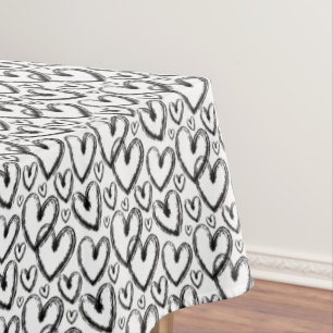 Modern Brush Heart Black White Pattern Tablecloth