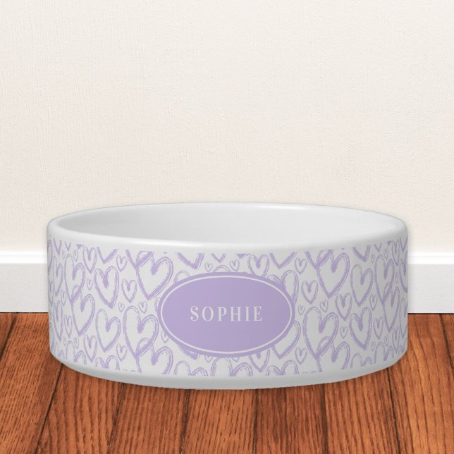 Modern Brush Heart Light Purple Personalized Pet Bowl (Creator Uploaded)