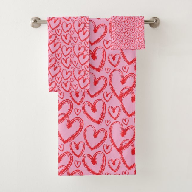 Modern Brush Heart Pink Red Pattern (En situation)