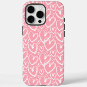 Modern Brush Heart Pink White Pattern iPhone 16 Pro Max Case