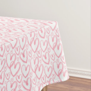 Modern Brush Heart Pink White Pattern Tablecloth