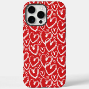Modern Brush Heart Red White Pattern iPhone 16 Pro Max Case