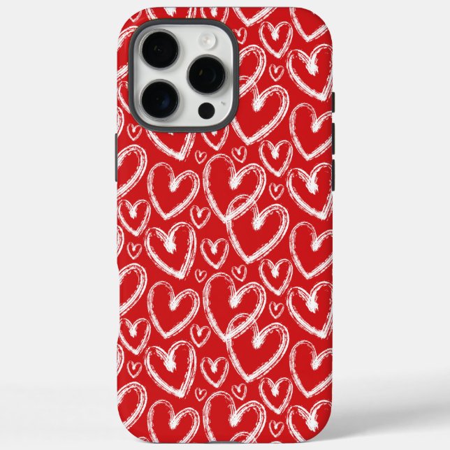 Modern Brush Heart Red White Pattern Case-Mate iPhone Case (Back)