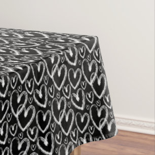 Modern Brush Heart White Black Pattern Tablecloth