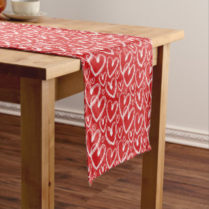 Modern Brush Heart White Red Pattern Short Table Runner