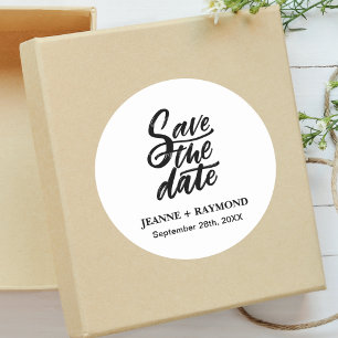 Modern Brush Lettered Custom Save the Date Wedding Classic Round Sticker