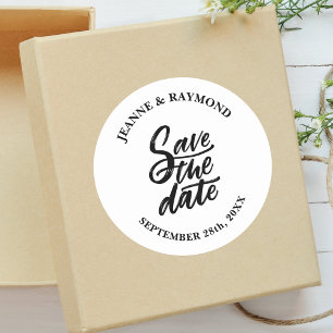 Modern Brush Lettered Custom Wedding Save the Date Classic Round Sticker
