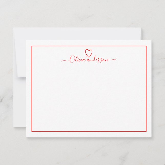 Modern Brush Red  Heart Personalized Note Card (Front)