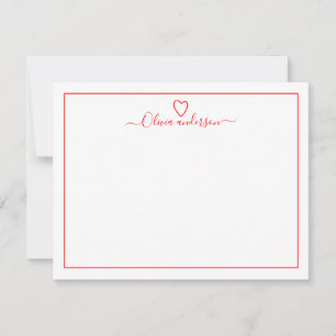 Modern Brush Red  Heart Personalized Note Card