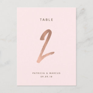 Modern Brush Rose Gold Wedding Table number 2 Postcard