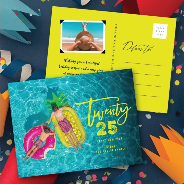 Modern Brush Script 2025 Typography New Year Photo Holiday Postcard (Modern Brush Script 2025 Typography New Year Photo Holiday Postcard @ fat_fa_tin)