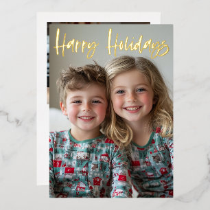 Modern Brush Script 2 Photo Christmas Foil Holiday Card