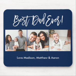 Modern Brush Script 3 Photos Best Dad Ever Blue Mouse Pad