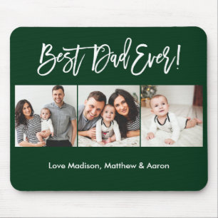 Modern Brush Script 3 Photos Best Dad Ever Green Mouse Pad