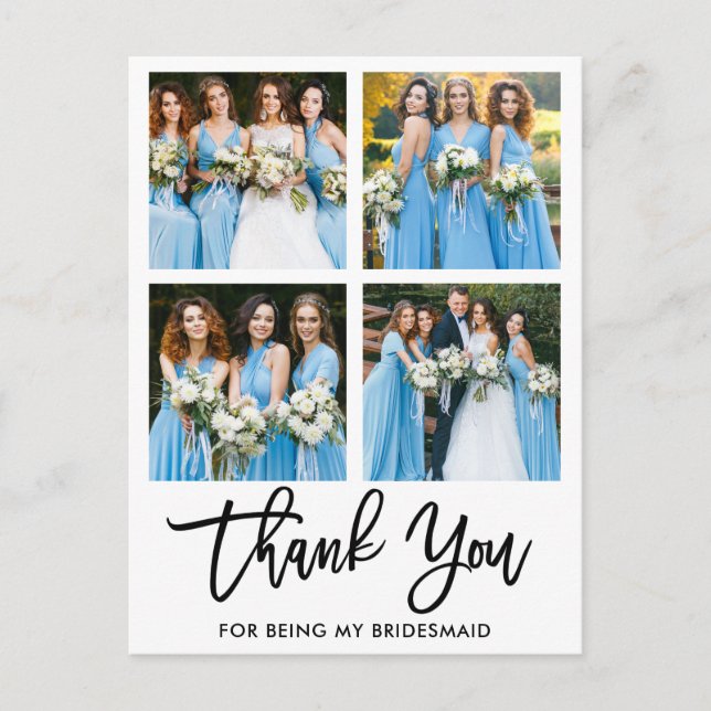 Modern Brush Script 4 Photo Bridesmaid Thank You Postcard (Front)