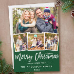 Modern Brush Script 4 Photo Christmas Green Holiday Card<br><div class="desc">Modern Brush Script 4 Photo Merry Christmas Family Card - Green</div>