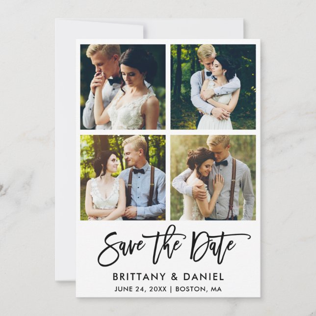 Modern Brush Script 4 Photo Save The Date (Front)