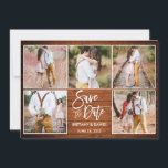 Modern Brush Script 5 Photo Rustic Wood Save The Date<br><div class="desc">Modern Brush Script 5 Photo Couple Save the Date Rustic Wood Engagement Announcement Card</div>