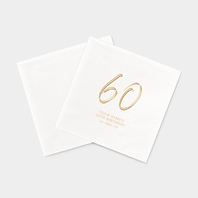 Modern Brush Script 60th Birthday Party Foil Napkins (Back)
