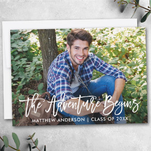Modern Brush Script Adventure Begins Graduation Announcement