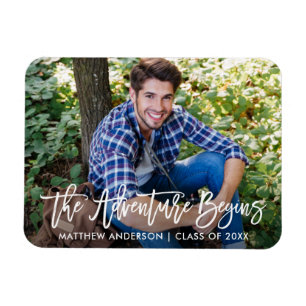 Modern Brush Script Adventure Begins Graduation Magnet