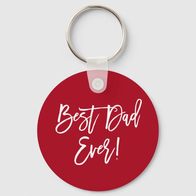 Modern Brush Script Best Dad Ever Red Keychain (Front)
