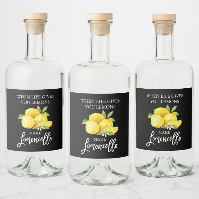 Modern Brush Script Black Limoncello Lemons Liquor Bottle Label (Bottles)