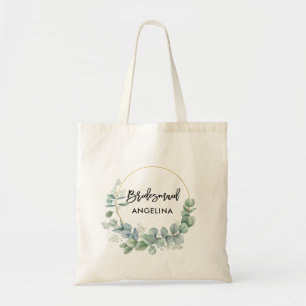 Modern Brush Script Bridesmaid Botanical Greenery Tote Bag