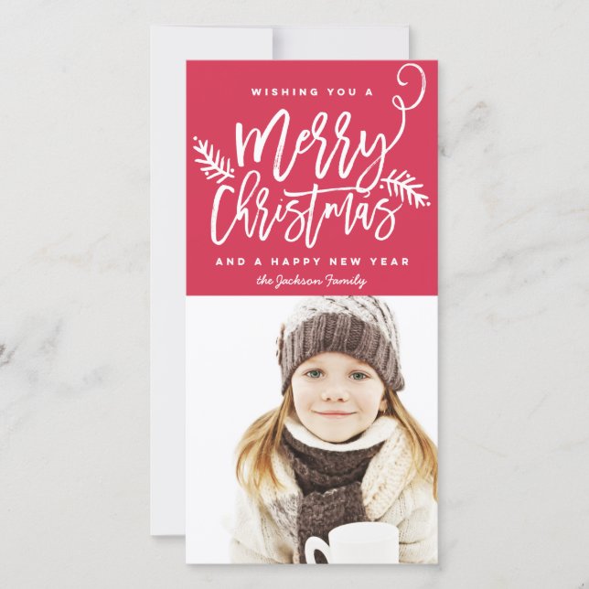 Modern Brush Script Bright Christmas Holiday Photo (Front)