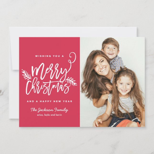 Modern Brush Script Bright Christmas Holiday Photo (Front)