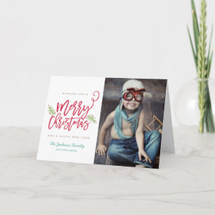 Modern Brush Script Bright Christmas Holiday Photo Card